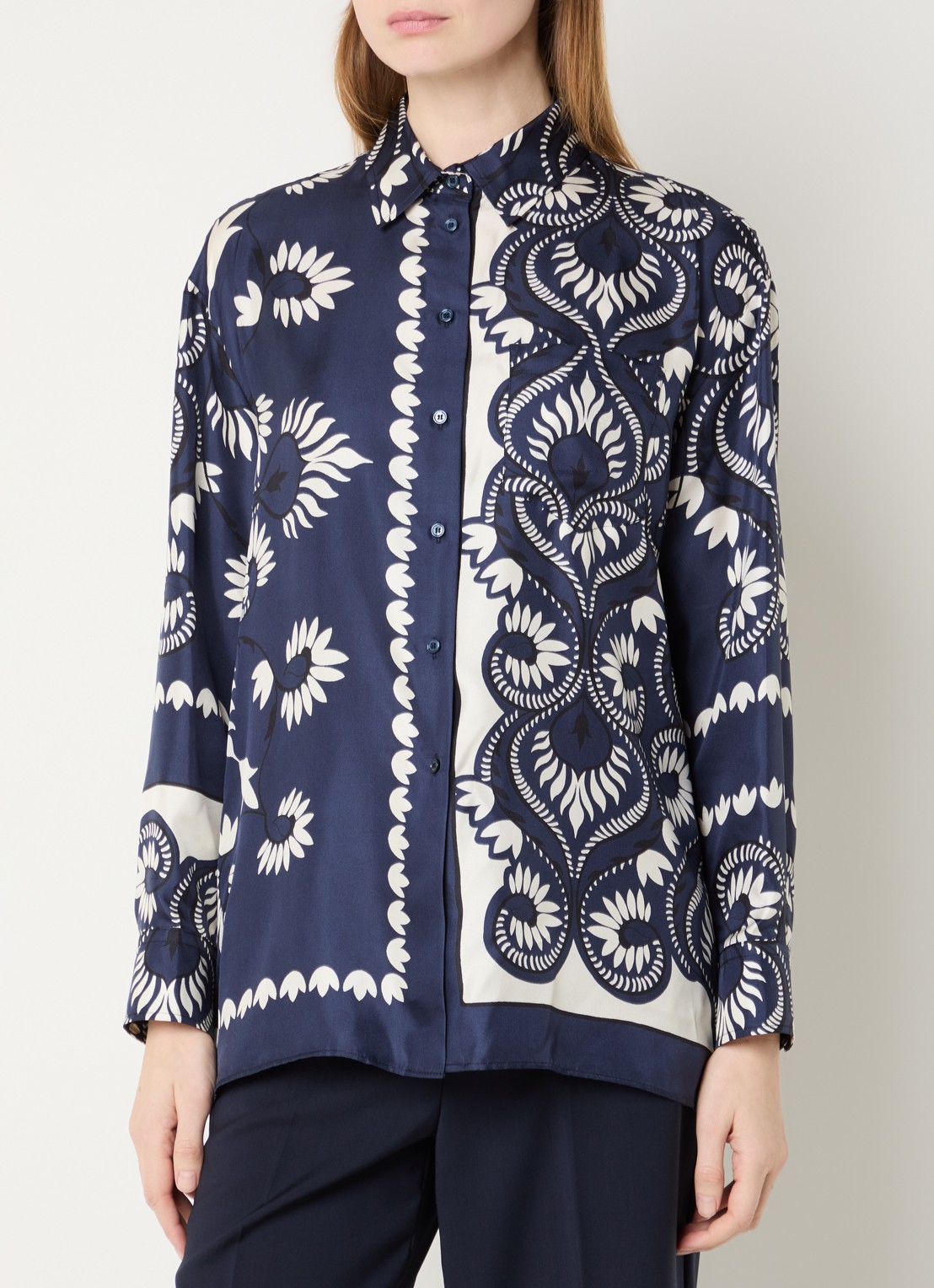 Max Mara Lastra blouse van zijde met print en borstzak - detail 4 donkerblauw