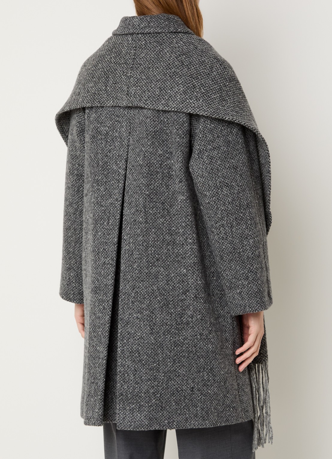 Max Mara Latino mantel van scheerwol met gemêleerd dessin - achterkant 4 middengrijs