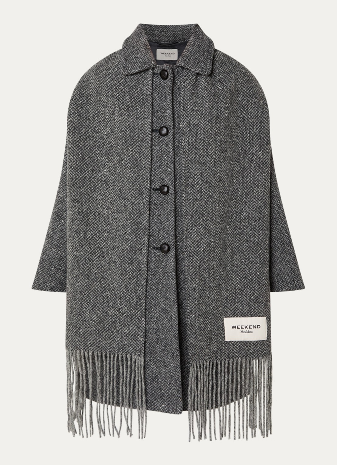 Max Mara Latino mantel van scheerwol met gemêleerd dessin - voorkant 2 middengrijs