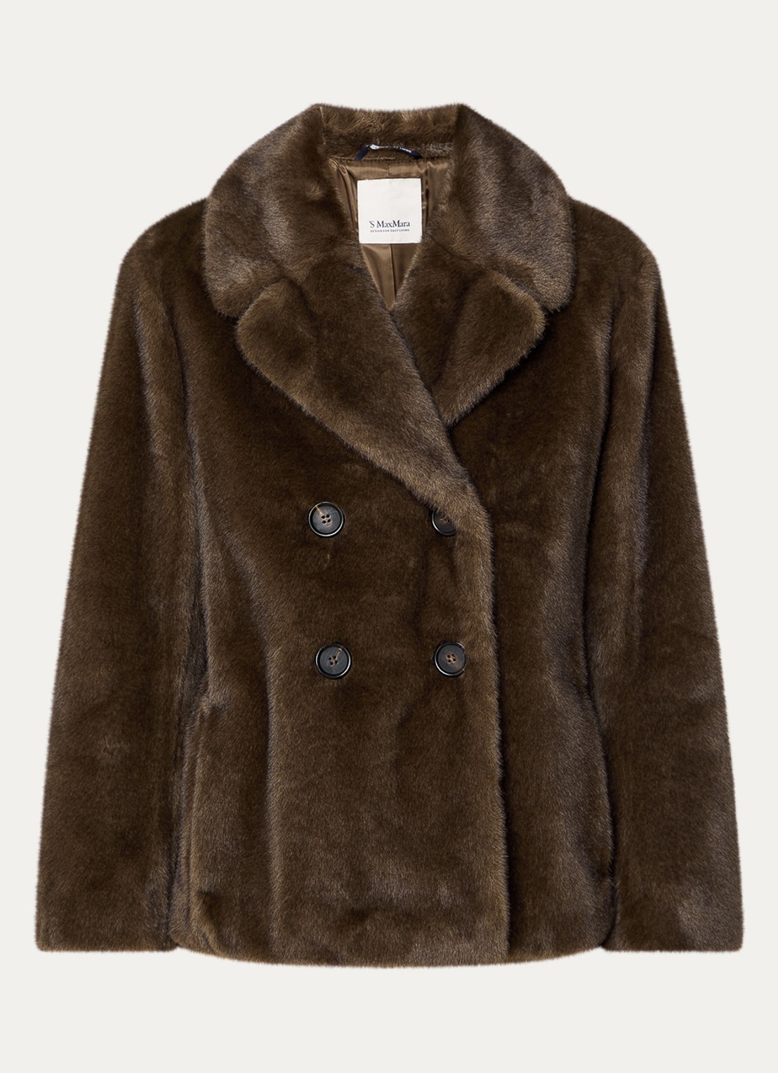 Max Mara Laura mantel van imitatiebont met steekzakken - voorkant bruin