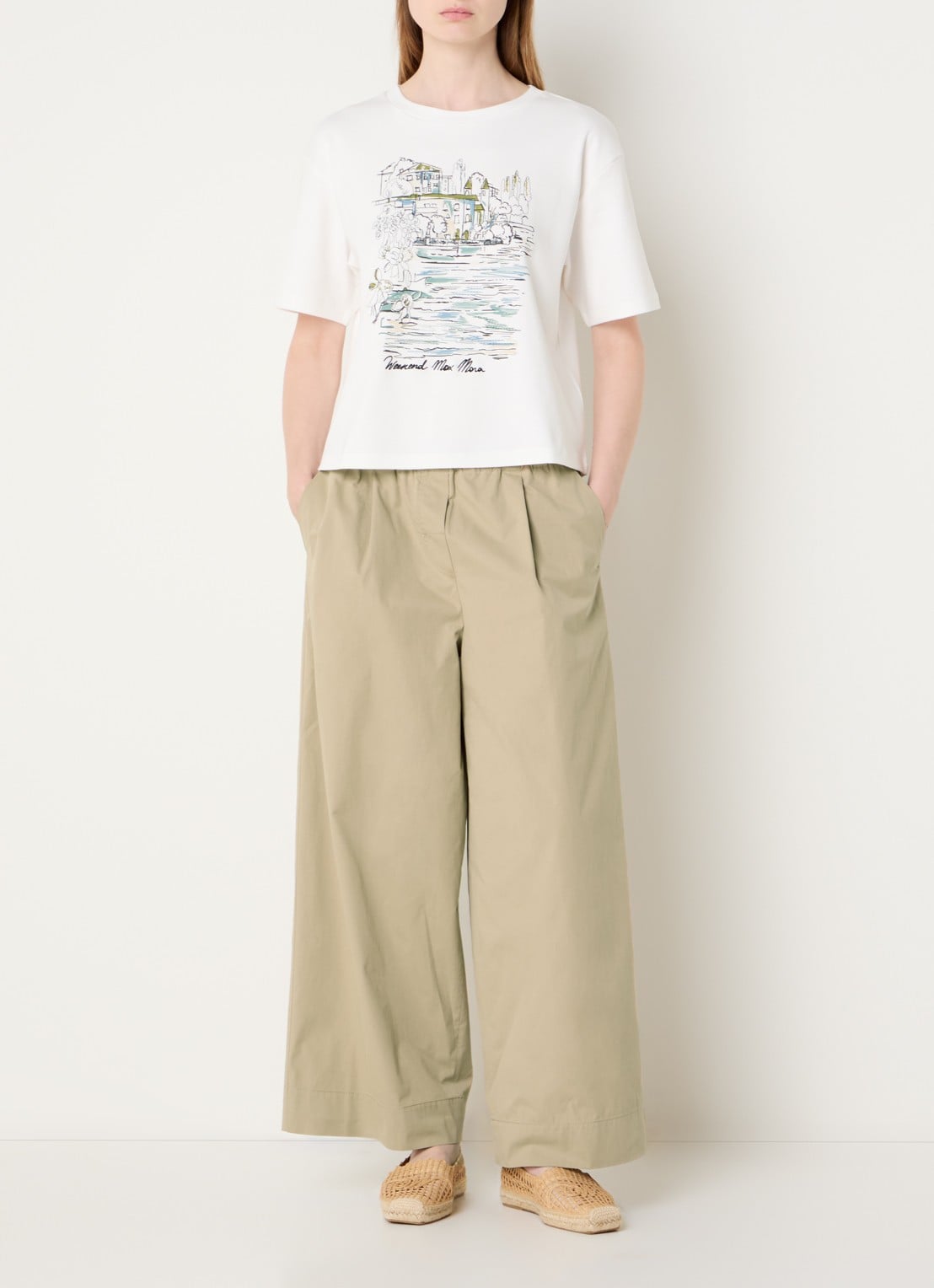 Max Mara Libero high waist wide fit broek met steekzakken - voorkant 3 beige