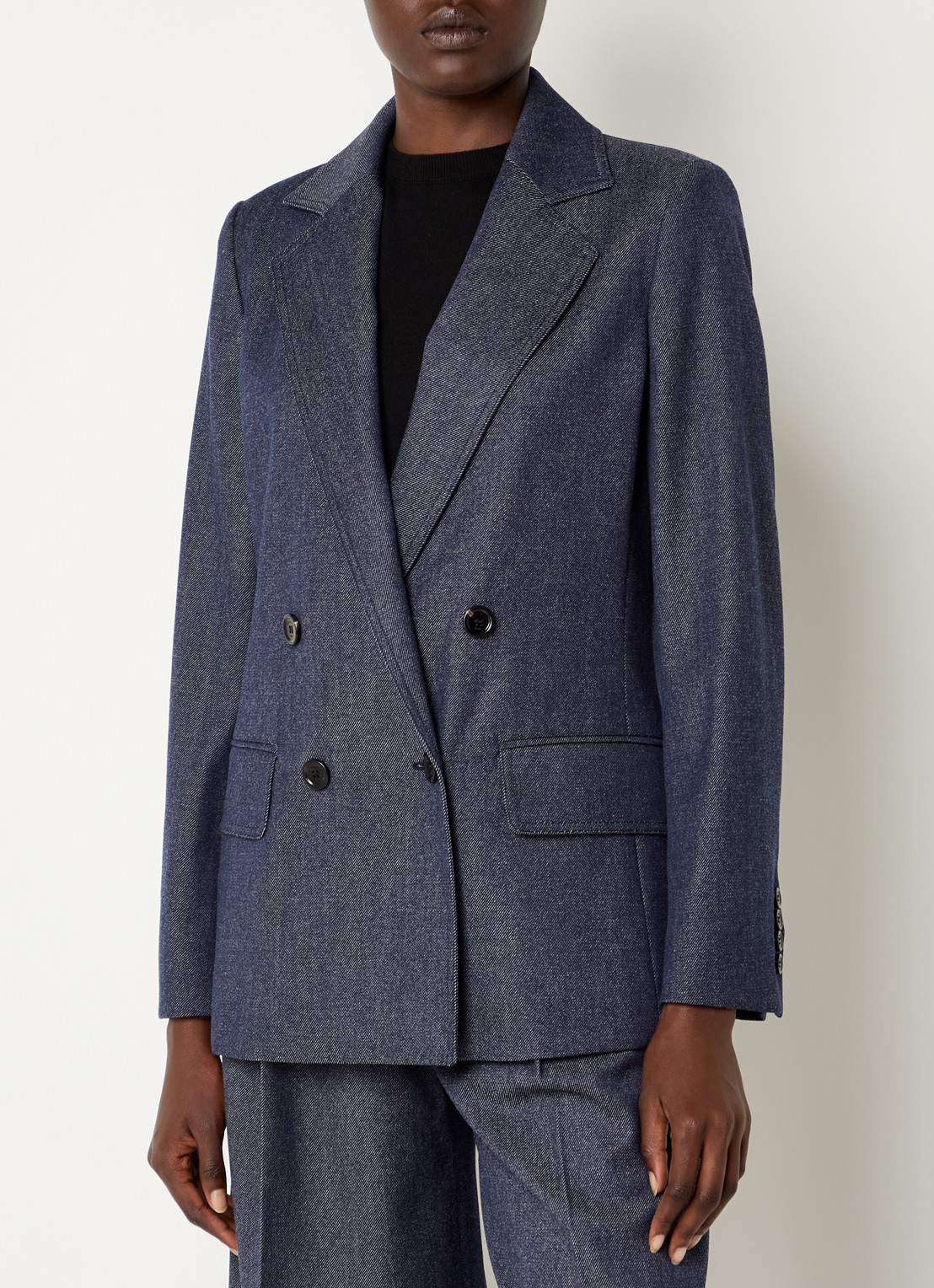 Max Mara Locarno double-breasted blazer van scheerwol met klepzakken - detail donkerblauw