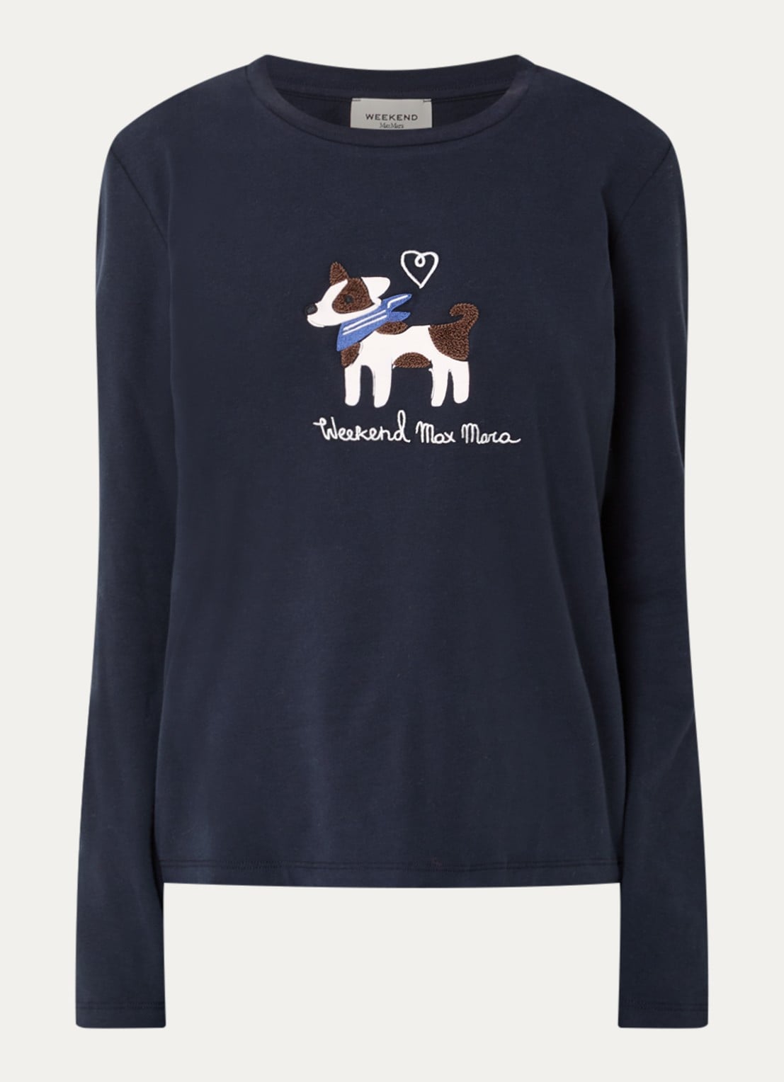 Max Mara Longsleeve met logoprint - voorkant 3 donkerblauw