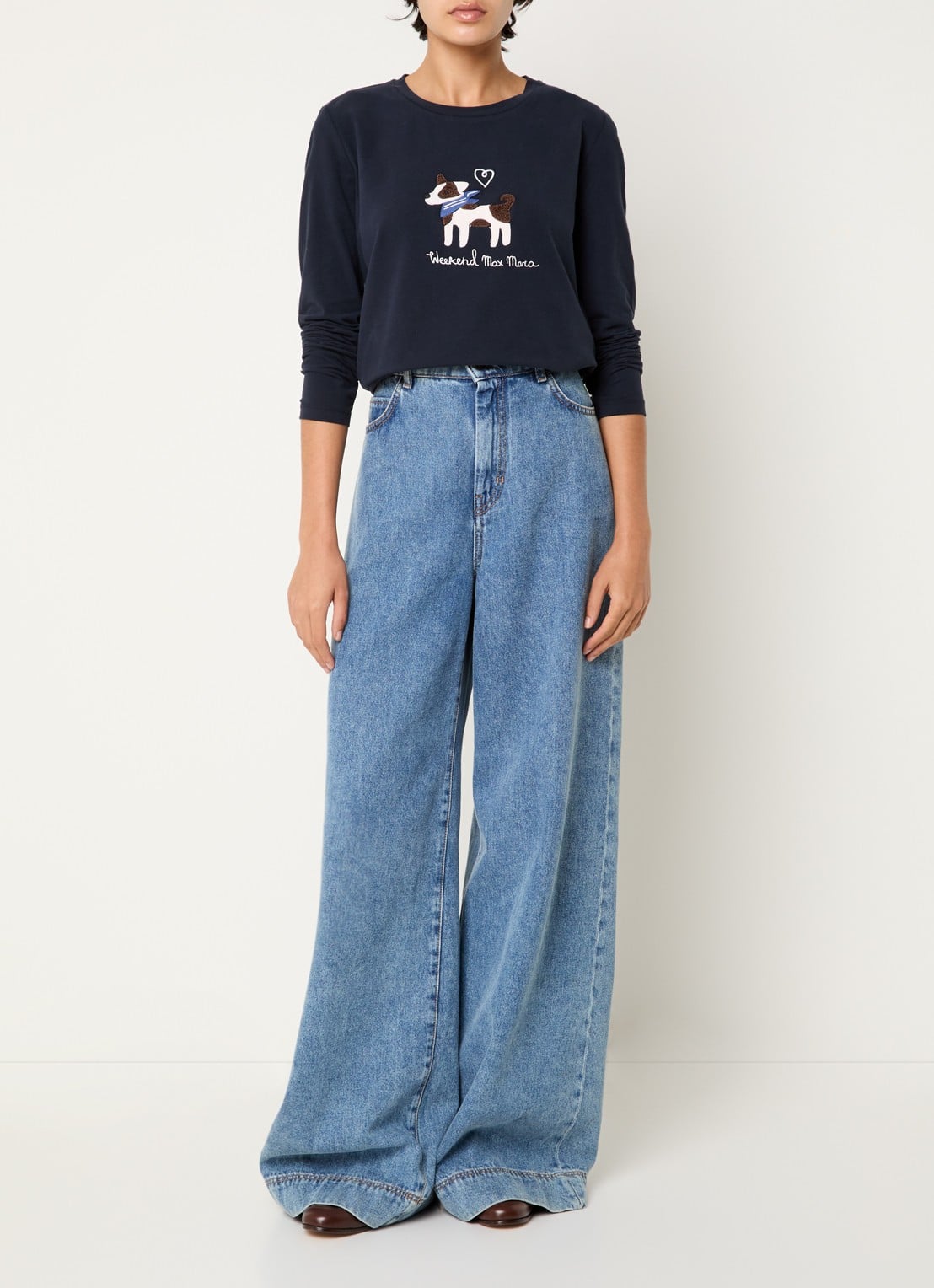 Max Mara Longsleeve met logoprint - voorkant 4 donkerblauw