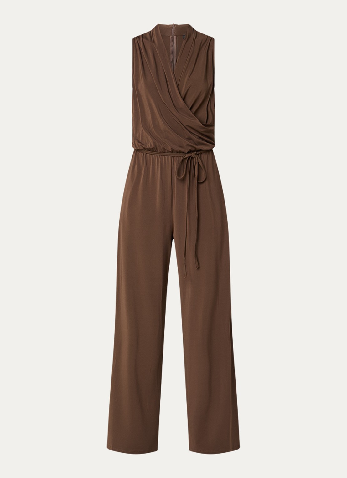 Max Mara Loose fit jumpsuit met watervalhals - voorkant 2 donkerbruin