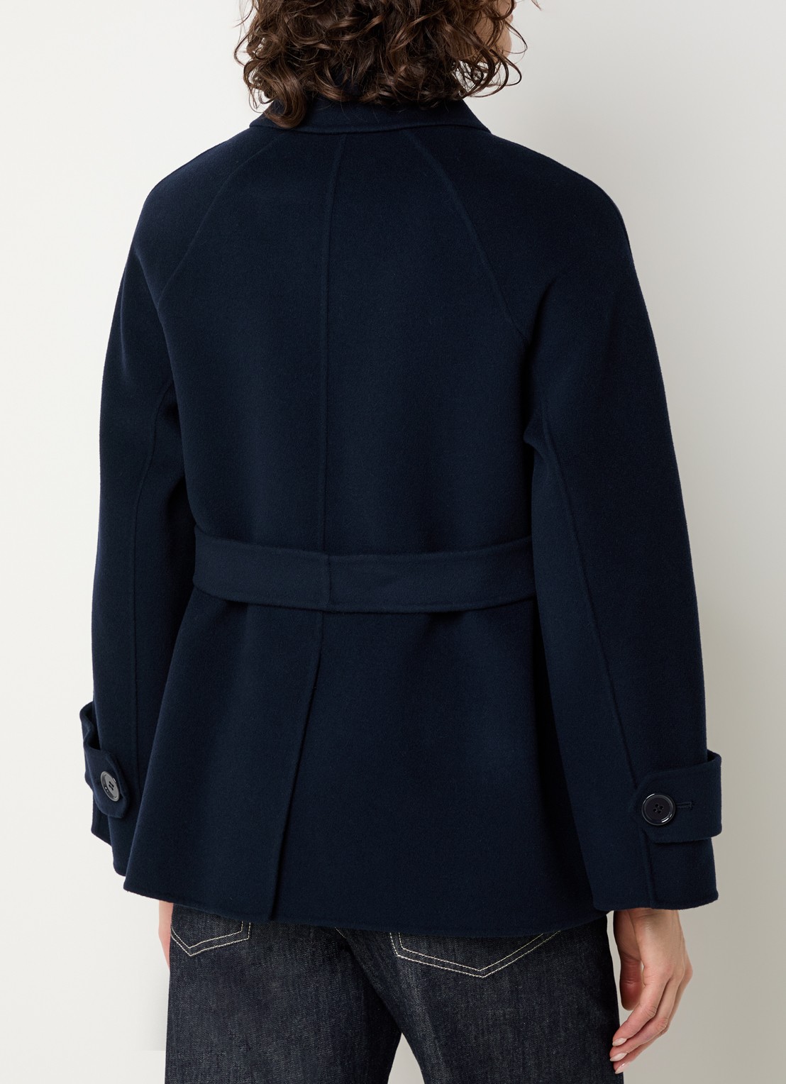 Max Mara Louise double-breasted mantel van scheerwol - achterkant donkerblauw