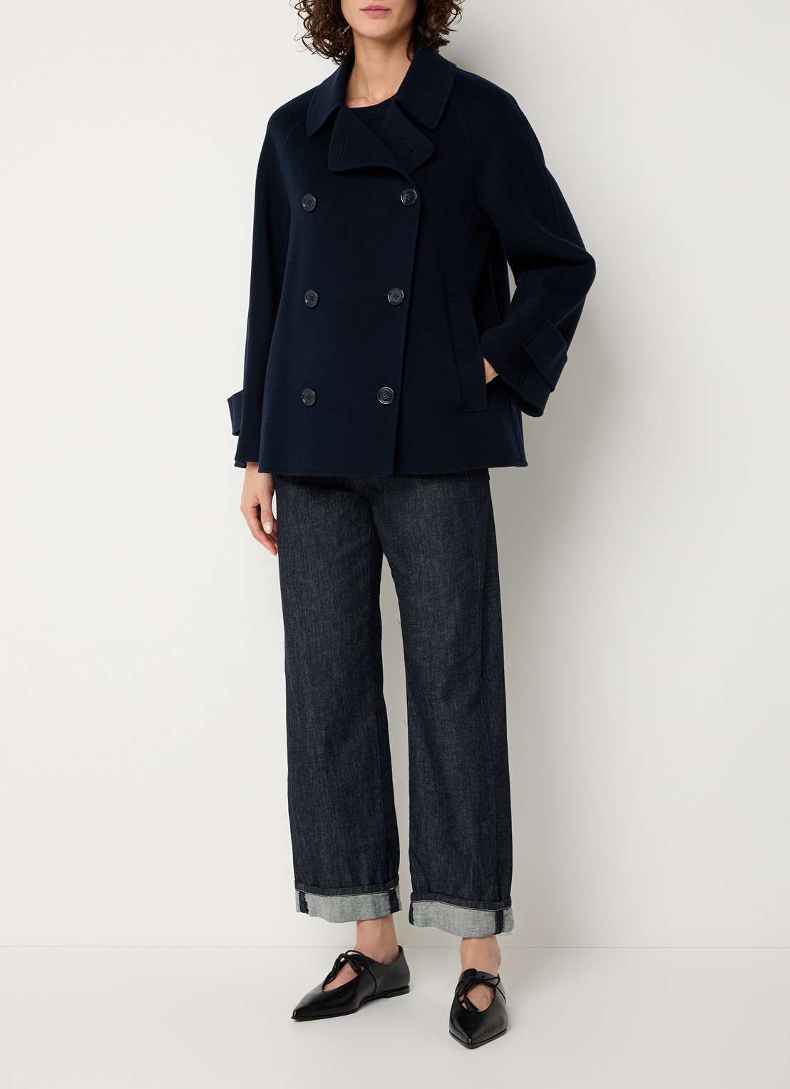 Max Mara Louise double-breasted mantel van scheerwol - voorkant 3 donkerblauw