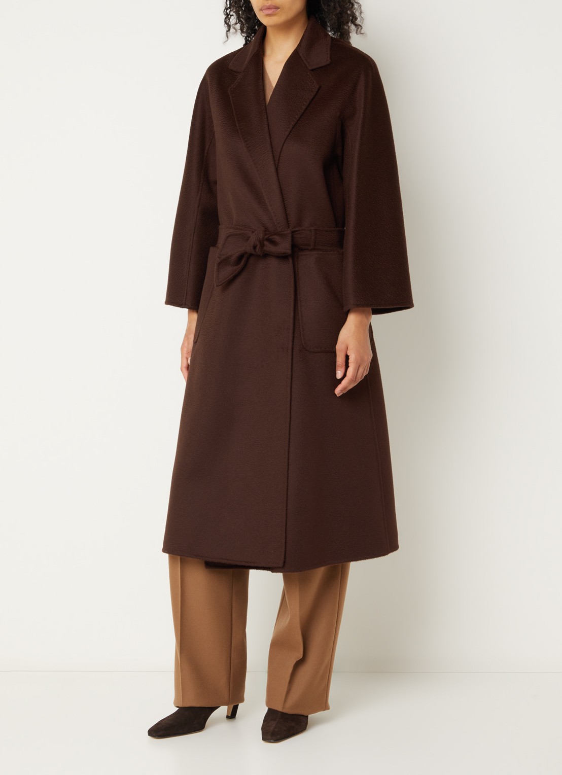 Max Mara Ludmilla mantel van kasjmier met strikceintuur - detail bruin