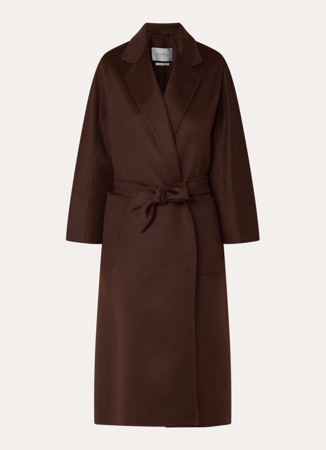 Max Mara Ludmilla mantel van kasjmier met strikceintuur - voorkant 3 bruin