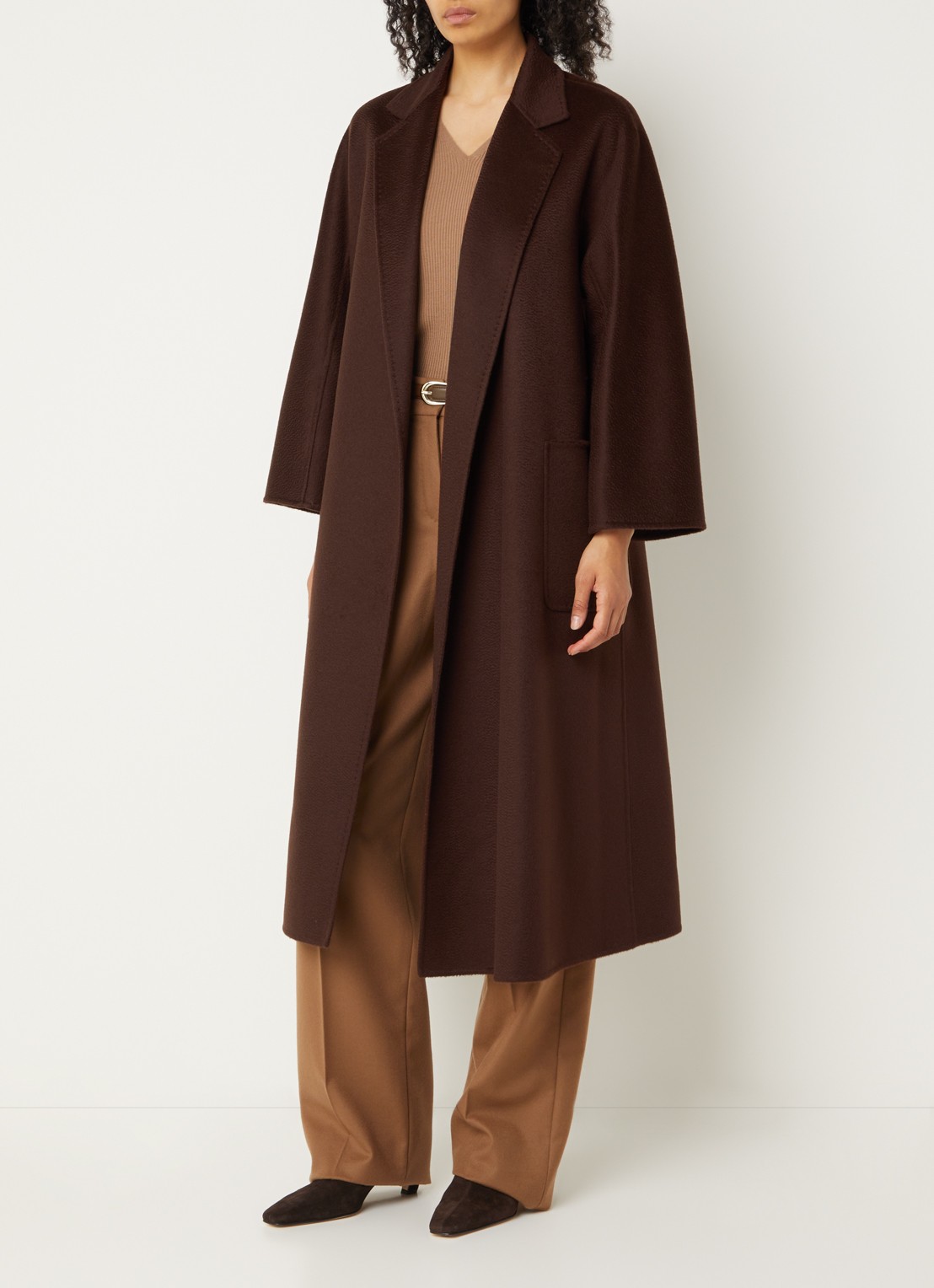 Max Mara Ludmilla mantel van kasjmier met strikceintuur - voorkant 4 bruin