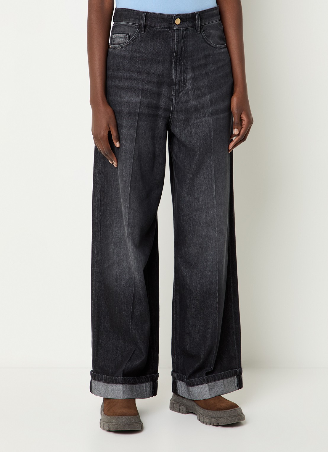 Max Mara Lusso mid waist straight leg jeans met gekleurde wassing  - detail 3 zwart