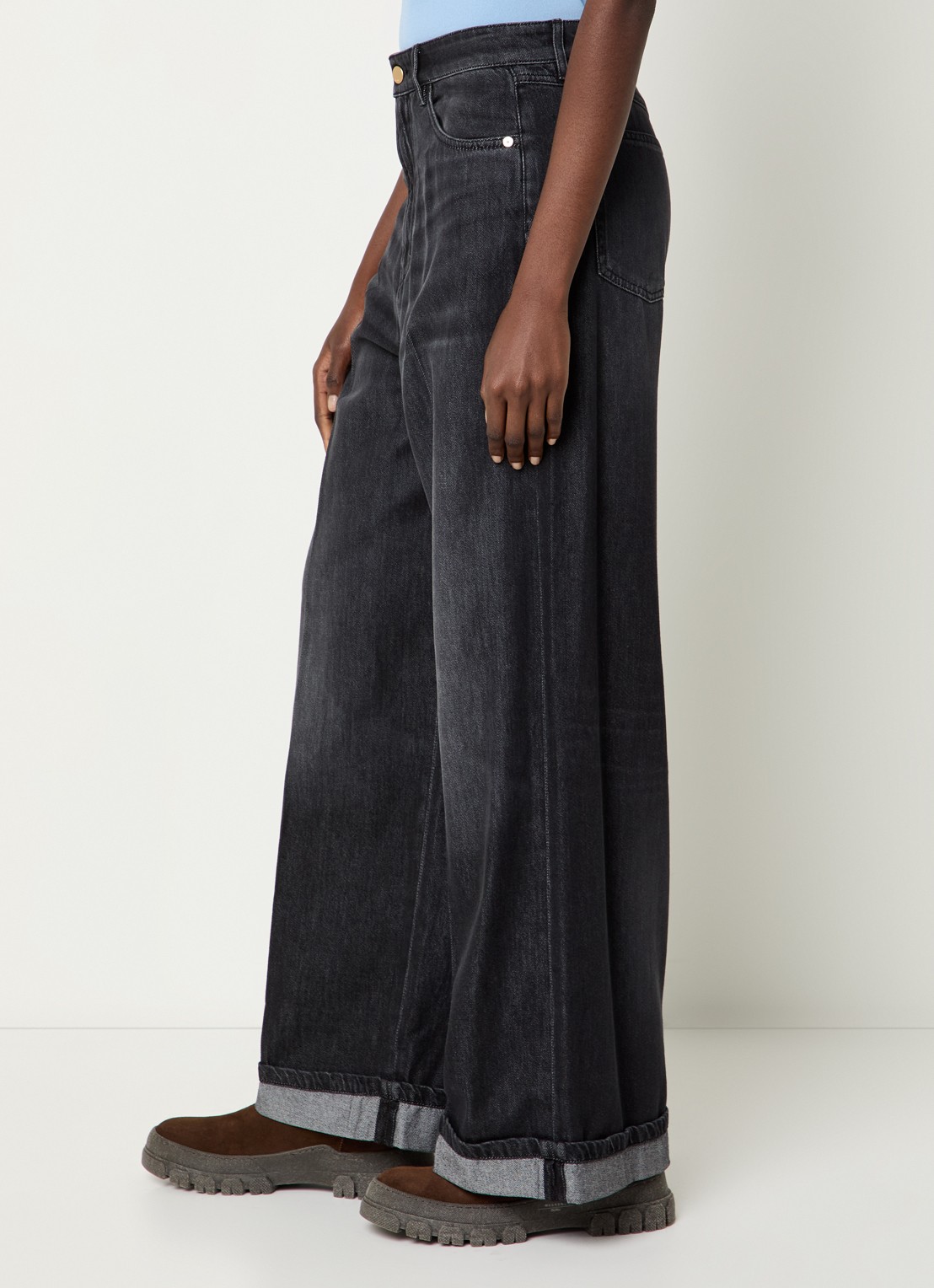 Max Mara Lusso mid waist straight leg jeans met gekleurde wassing  - detail 4 zwart