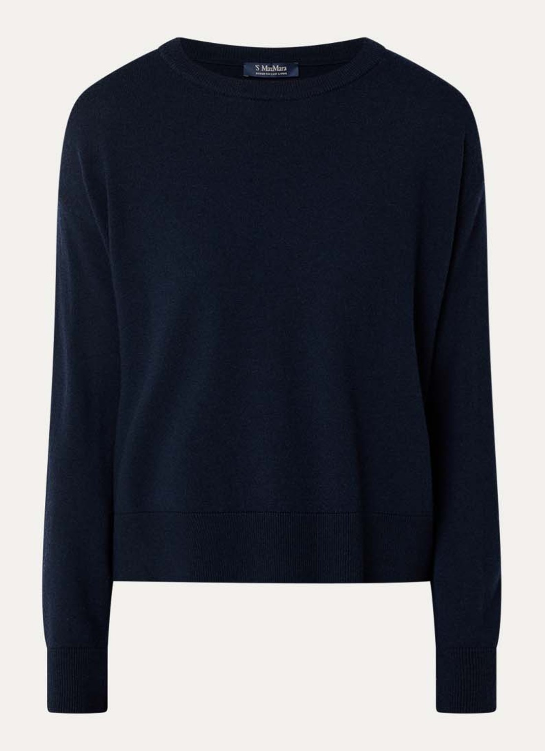 Max Mara Mabisso fijngebreide trui van wol met ronde hals - voorkant 2 donkerblauw