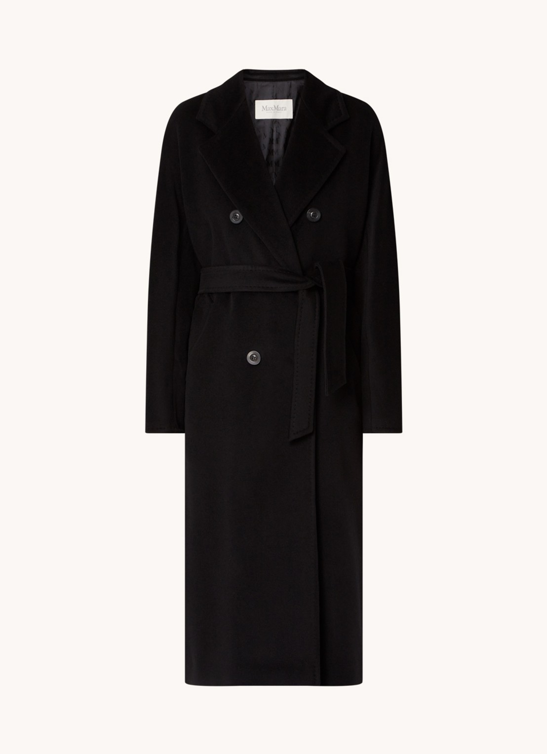 Max Mara Madame double-breasted mantel in kasjmierblend met strikceintuur - voorkant 2 zwart