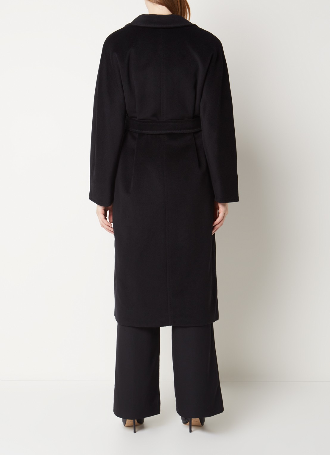Max Mara Madame mantel in kasjmierblend met strikceintuur - achterkant 4 zwart