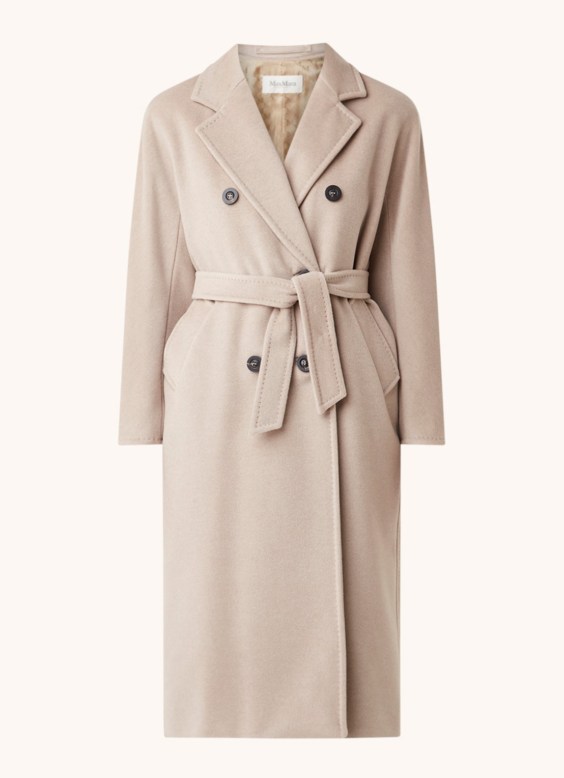 Max Mara Madame mantel in wolblend met strikceintuur - voorkant 4 beige