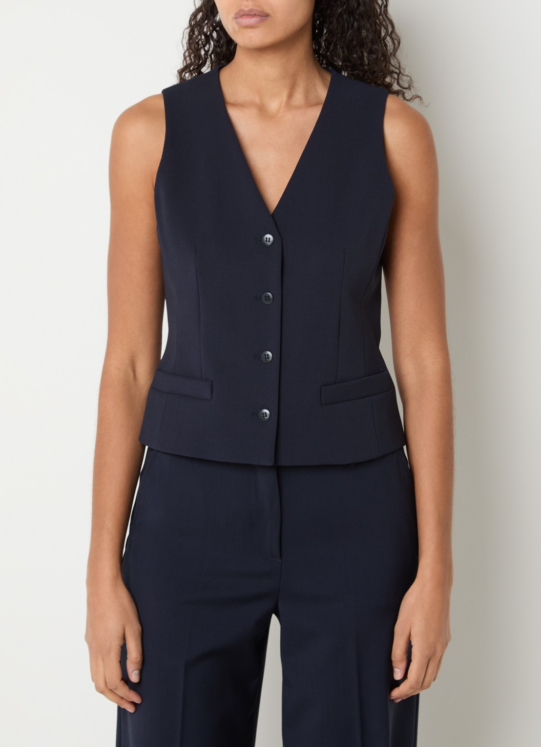 Max Mara Madia gilet van scheerwol met paspelzakken - detail 3 donkerblauw