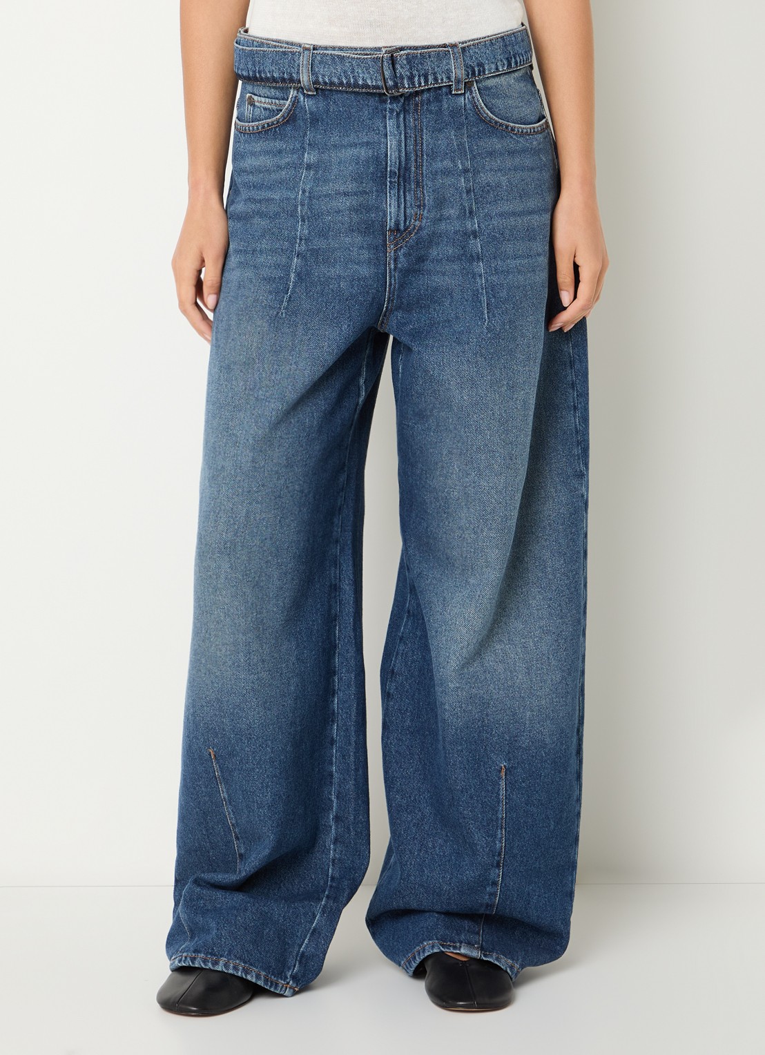 Max Mara Madia high waist wide leg jeans met medium wassing - detail 2 indigo