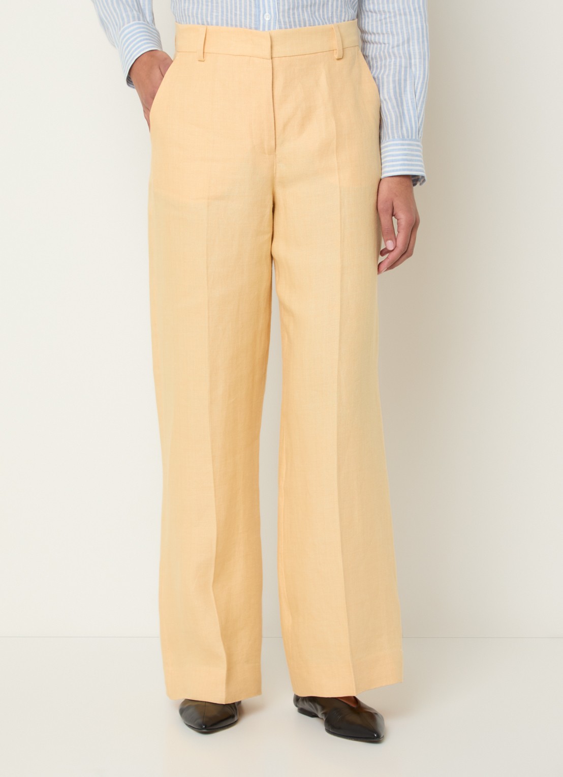 Max Mara Malizia high waist wide fit pantalon van linnen - detail 4 geel