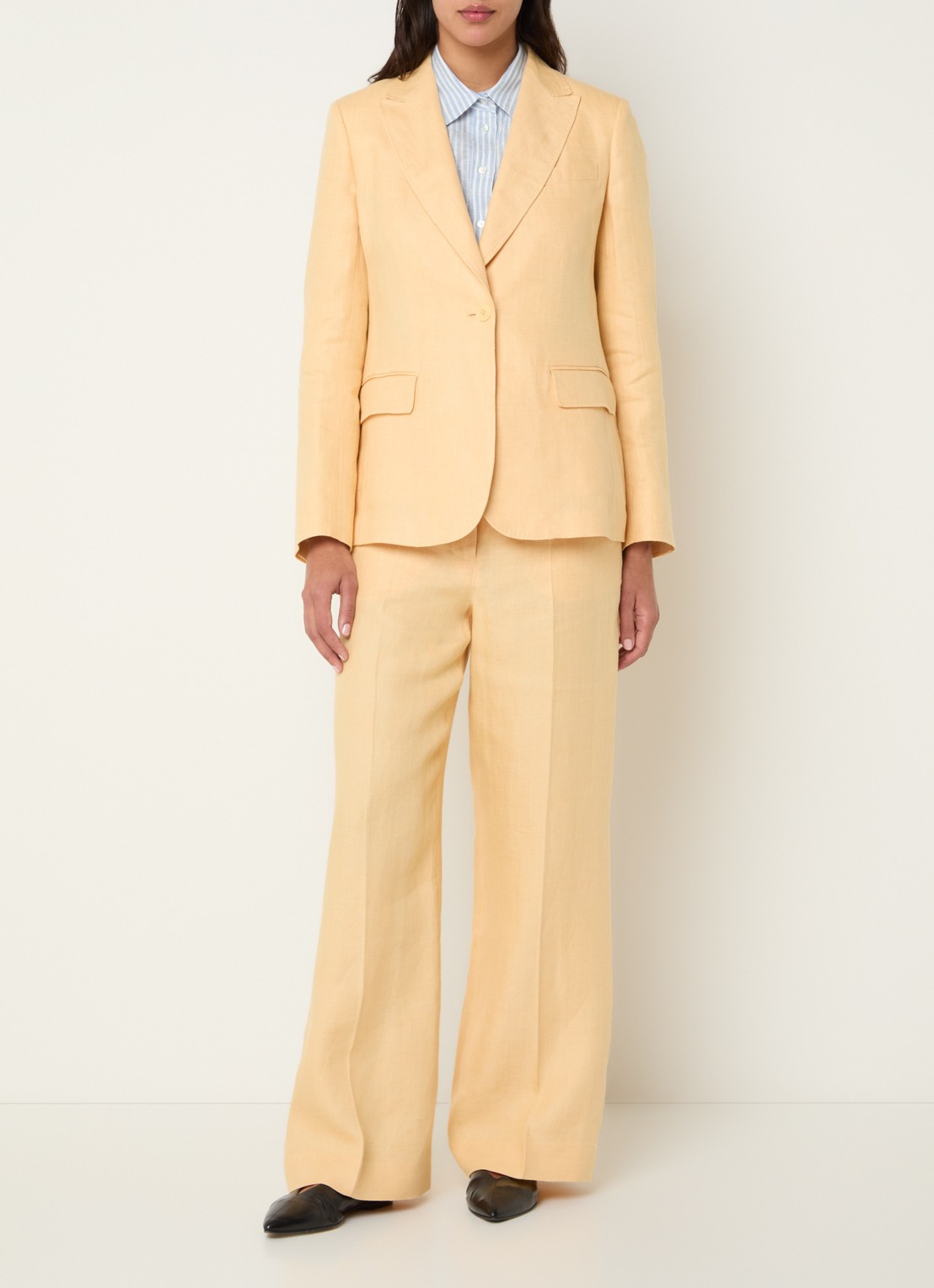 Max Mara Malizia high waist wide fit pantalon van linnen - voorkant 3 geel