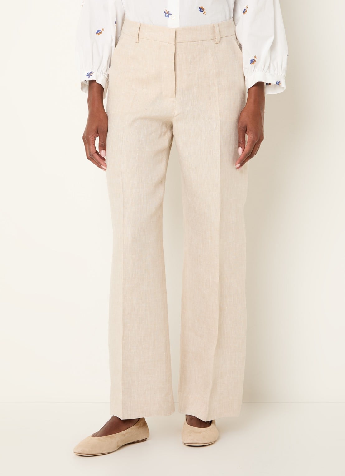 Max Mara Malizia high waist wide fit pantalon van linnen - detail 4 gebroken wit