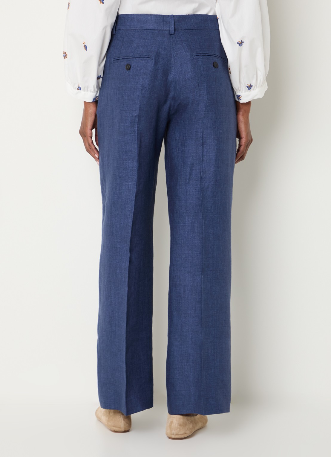 Max Mara Malizia high waist wide fit pantalon van linnen - achterkant donkerblauw