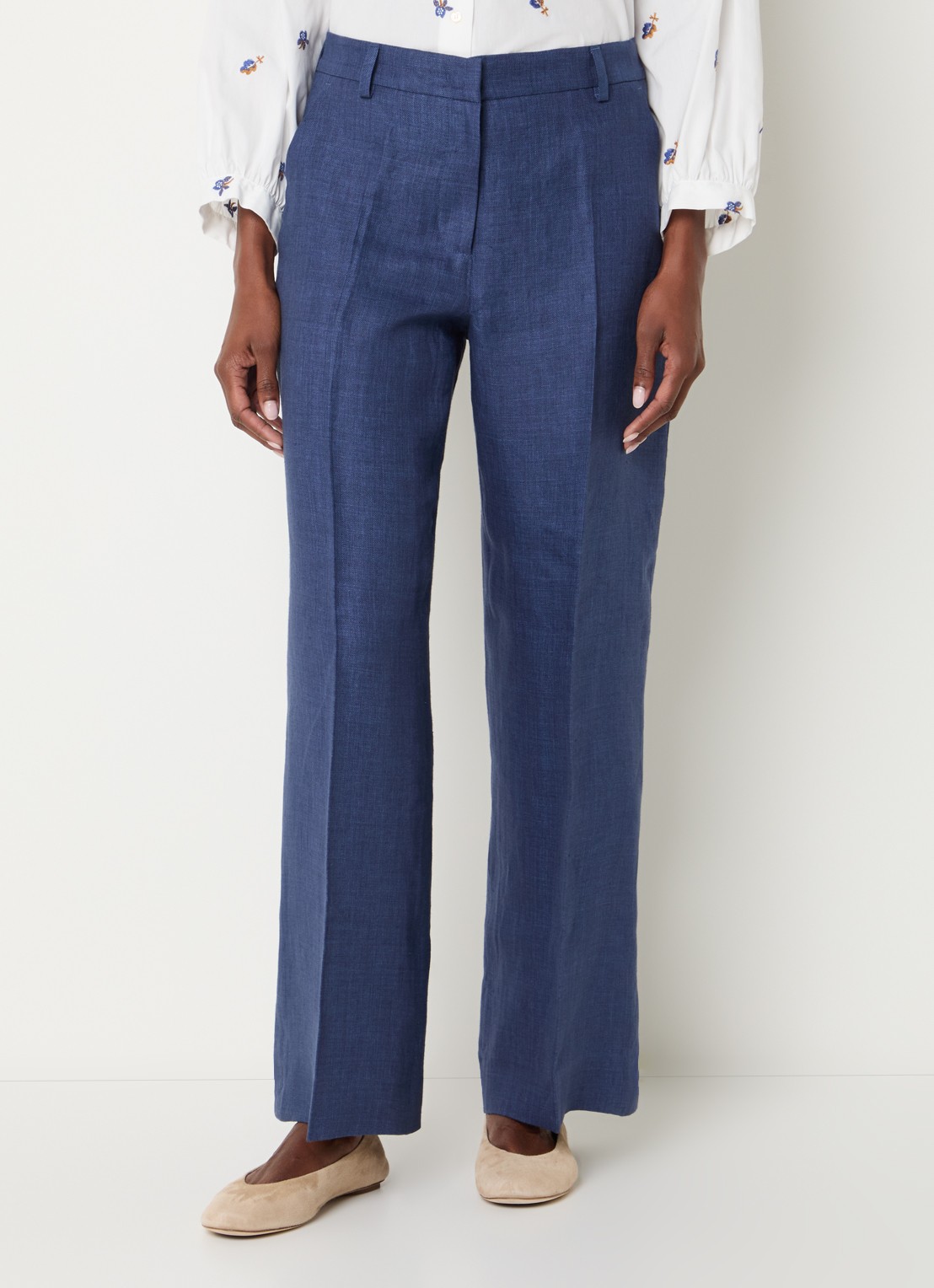 Max Mara Malizia high waist wide fit pantalon van linnen - detail 4 donkerblauw