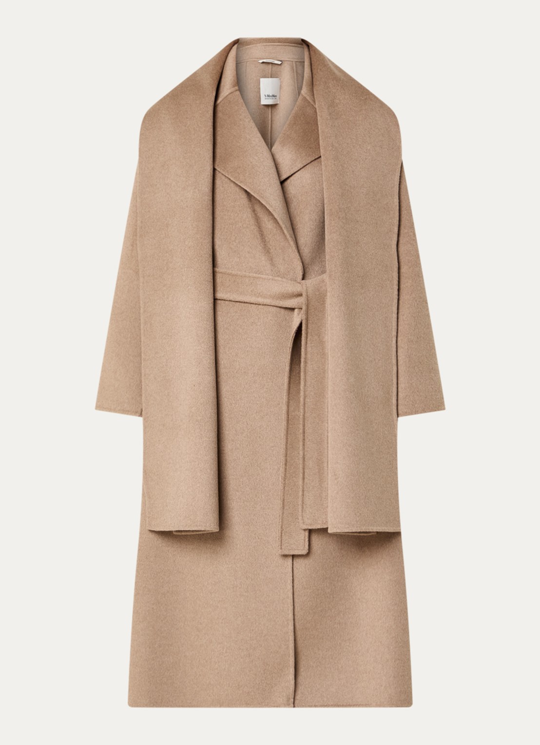 Max Mara Mantel in kasjmier wolblend met strikceintuur - voorkant 3 beige