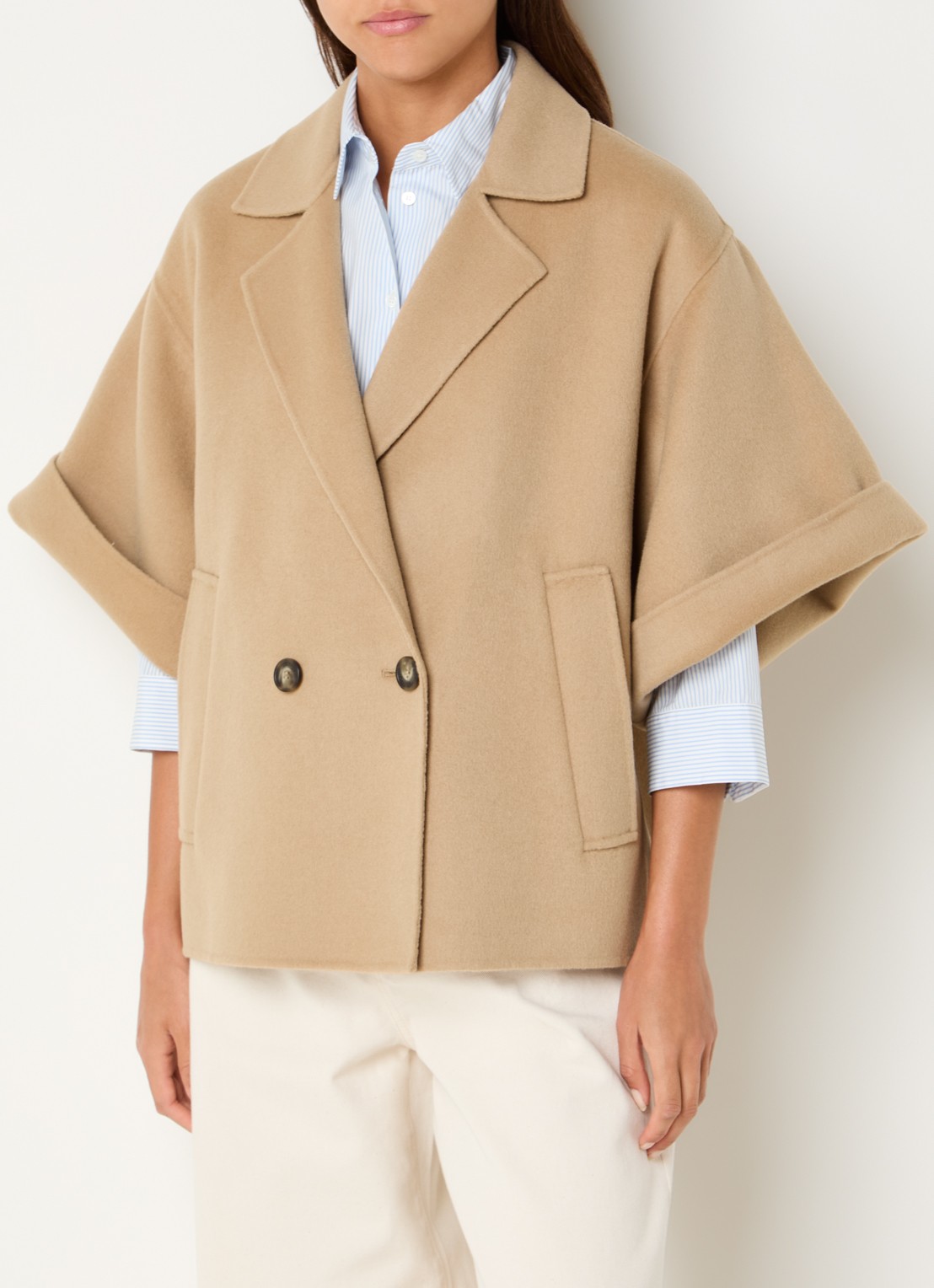 Max Mara Mantel in wolblend met steekzakken - detail 4 camel