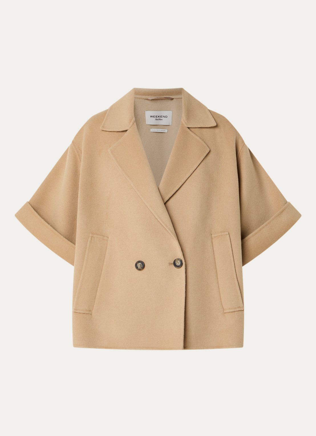 Max Mara Mantel in wolblend met steekzakken - voorkant 2 camel