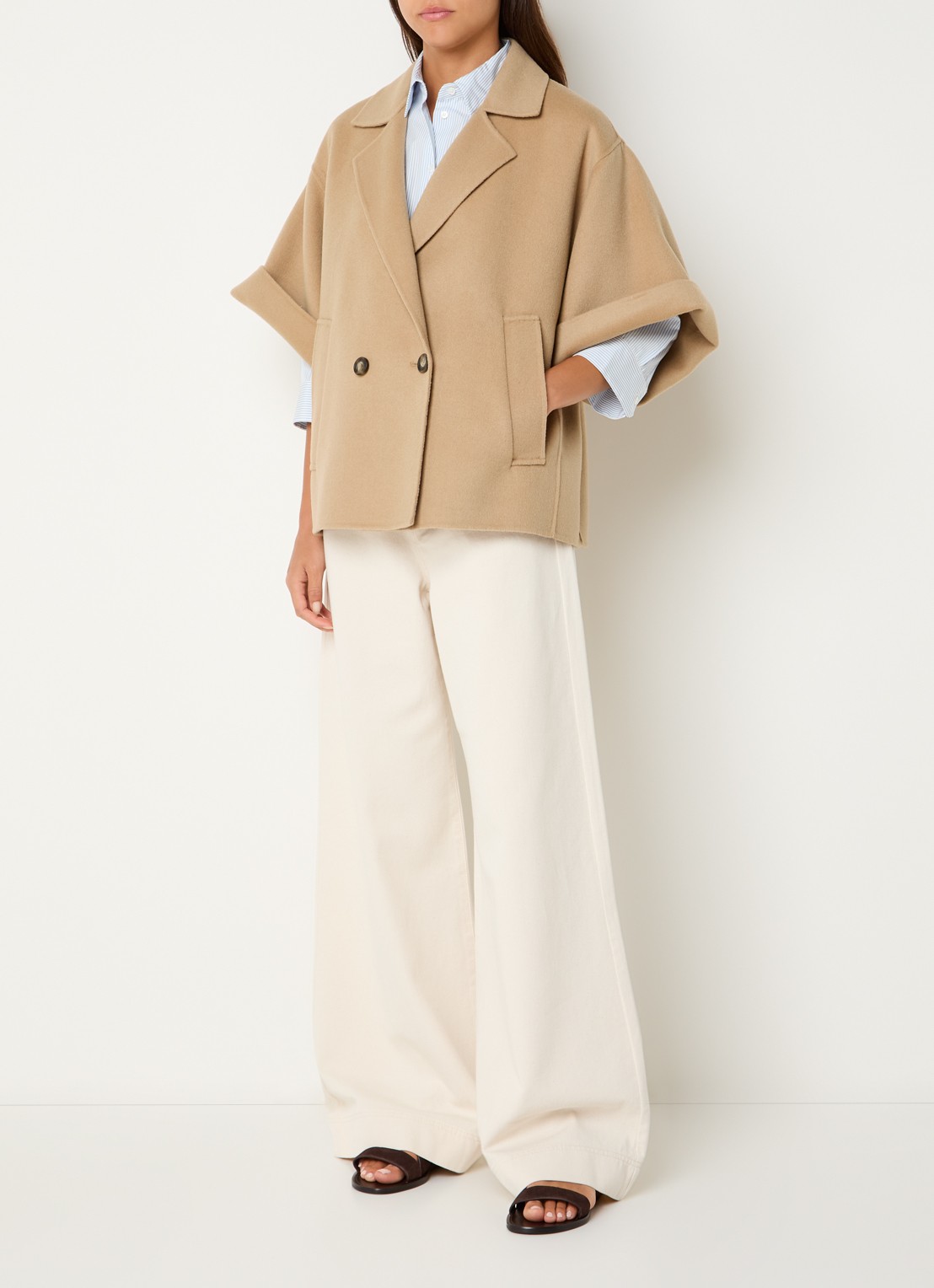 Max Mara Mantel in wolblend met steekzakken - voorkant 3 camel