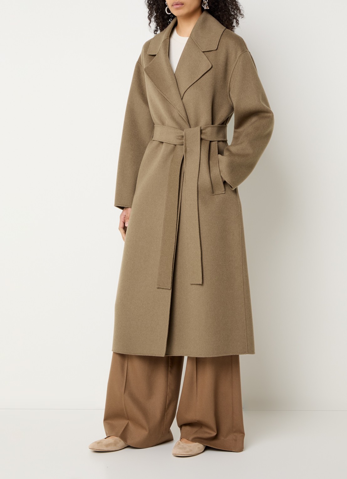 Max Mara Mantel van wol met ceintuur - detail 4 bruin