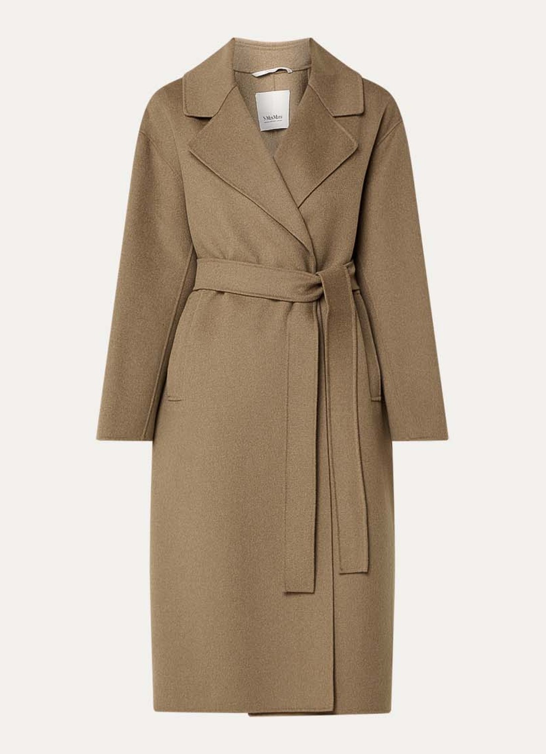 Max Mara Mantel van wol met ceintuur - voorkant 2 bruin