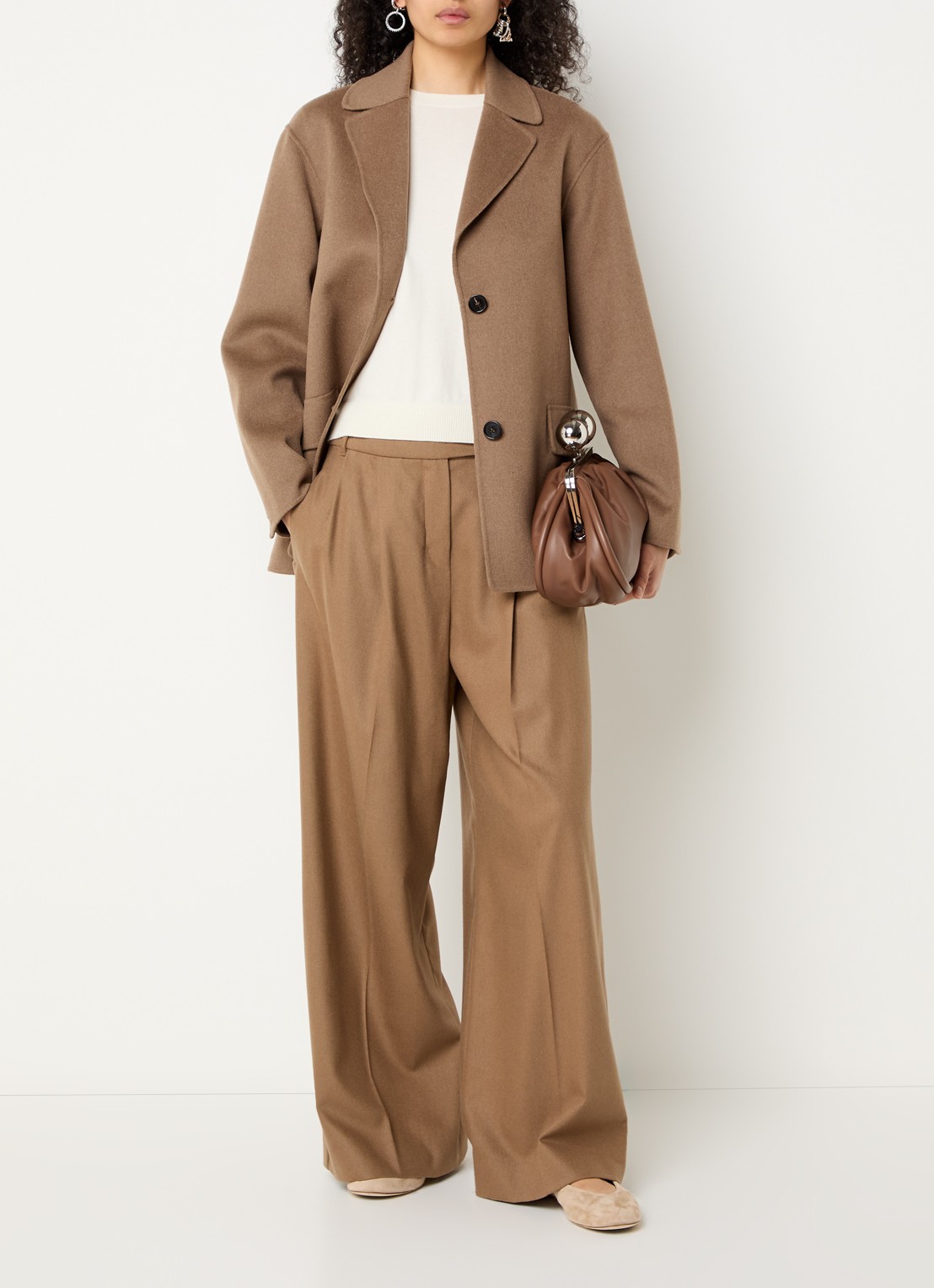 Max Mara Mantel van wol met steekzakken - voorkant 3 bruin