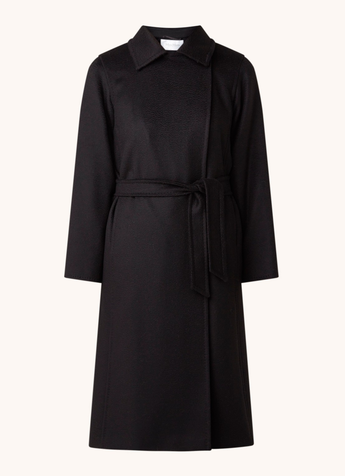 Max Mara Manuela mantel met strikceintuur en steekzakken  - voorkant 3 zwart