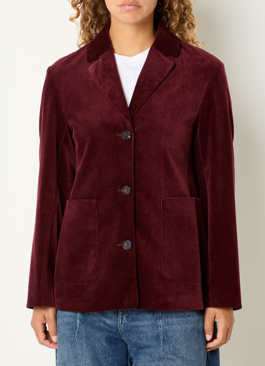 Max Mara Maranta blazer van corduroy met opgestikte zakken - detail bordeauxrood