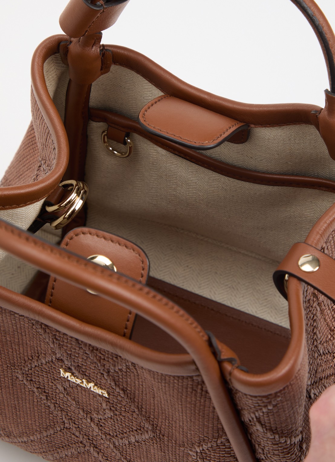 Max Mara Marine Extra Small handtas met details van leer en afneembare schouderriem - detail chocoladebruin
