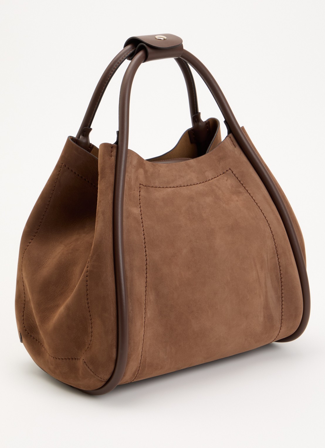 Max Mara Marine handtas van suède met details van kalfsleer  - achterkant 5 bruin