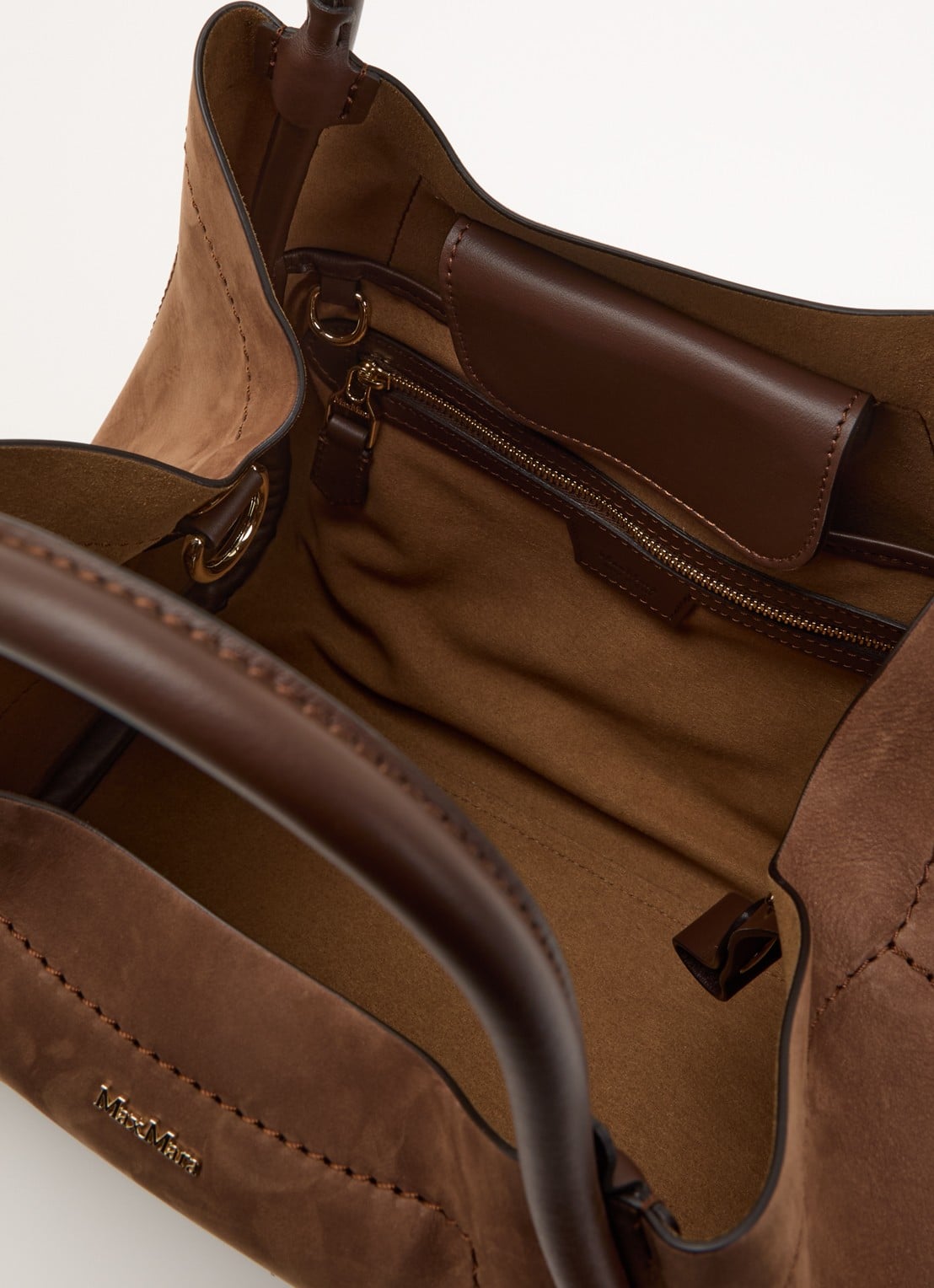 Max Mara Marine handtas van suède met details van kalfsleer  - detail bruin