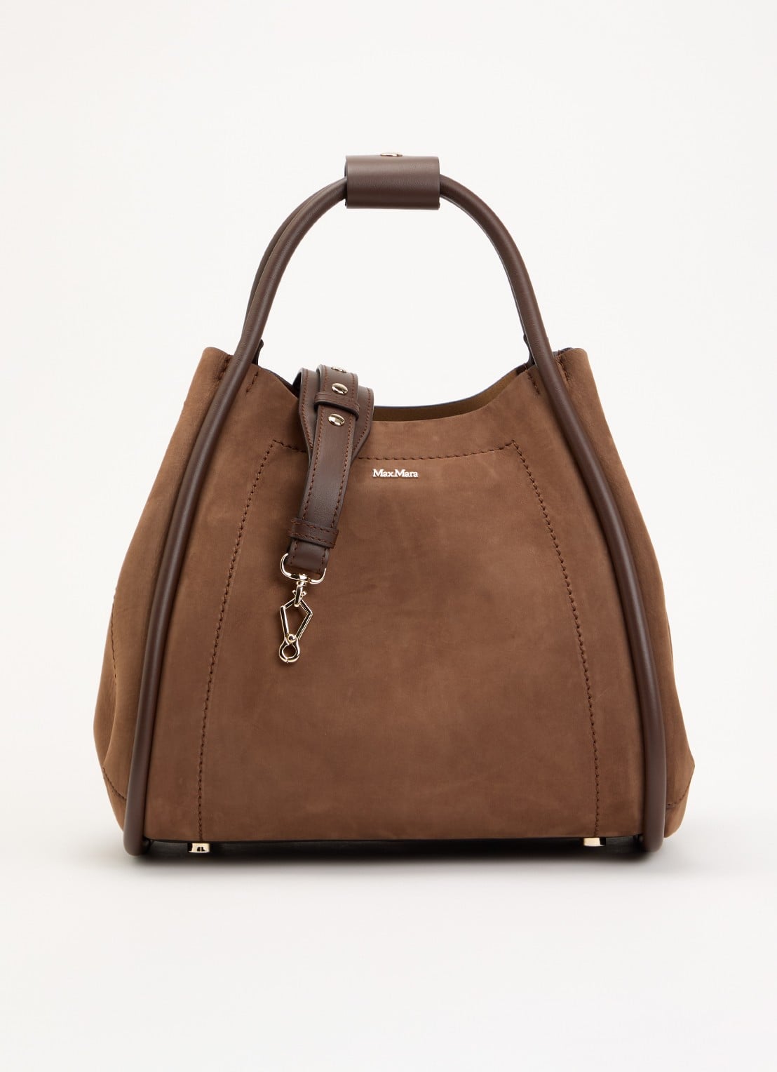 Max Mara Marine handtas van suède met details van kalfsleer  - voorkant 4 bruin