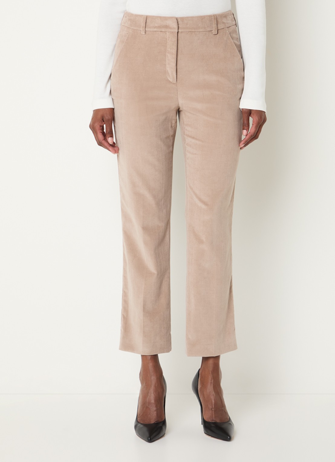 Max Mara Marruca mid waist cropped bootcut fit chino van fluweel - detail zand