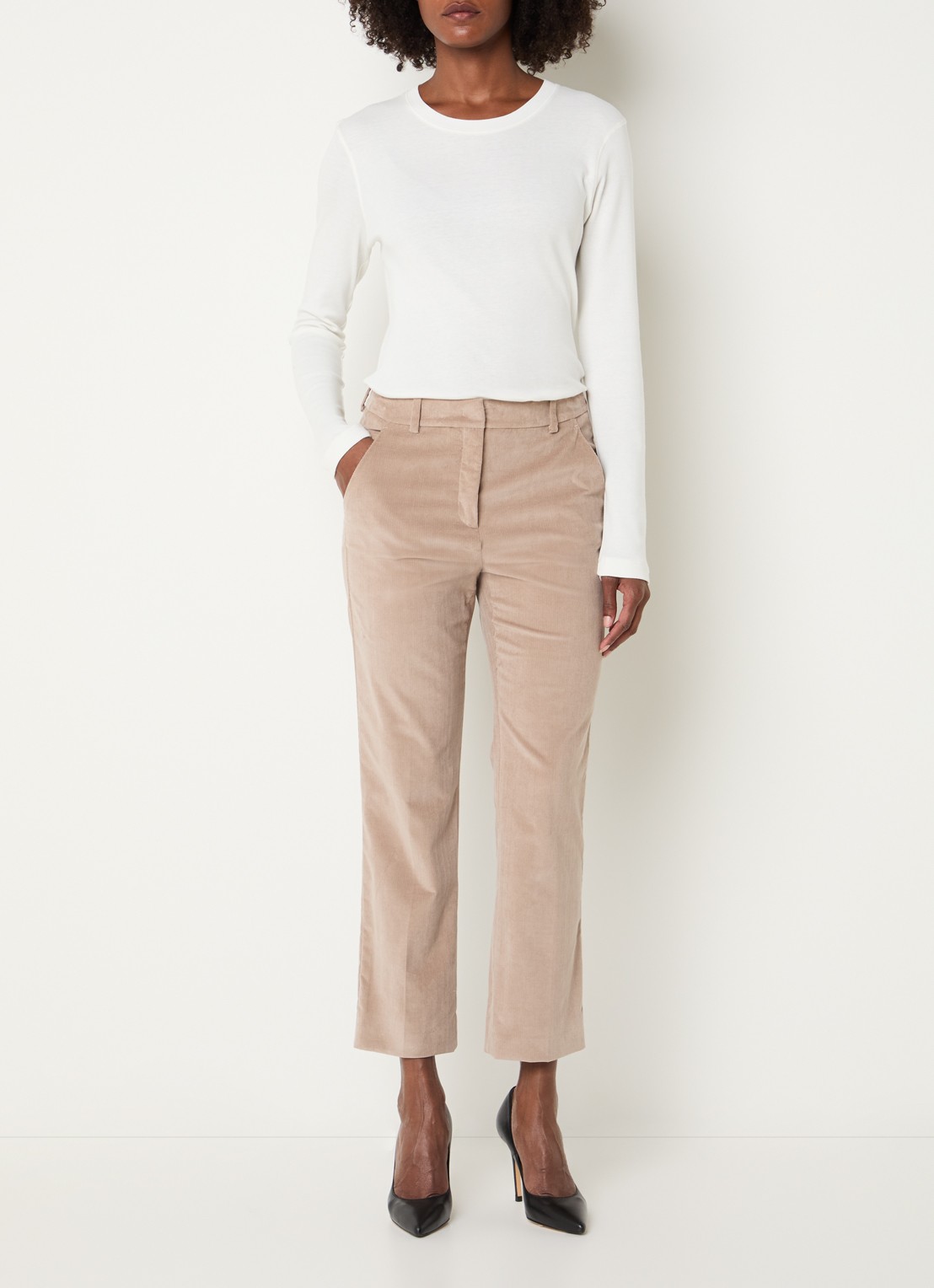 Max Mara Marruca mid waist cropped bootcut fit chino van fluweel - voorkant 4 zand