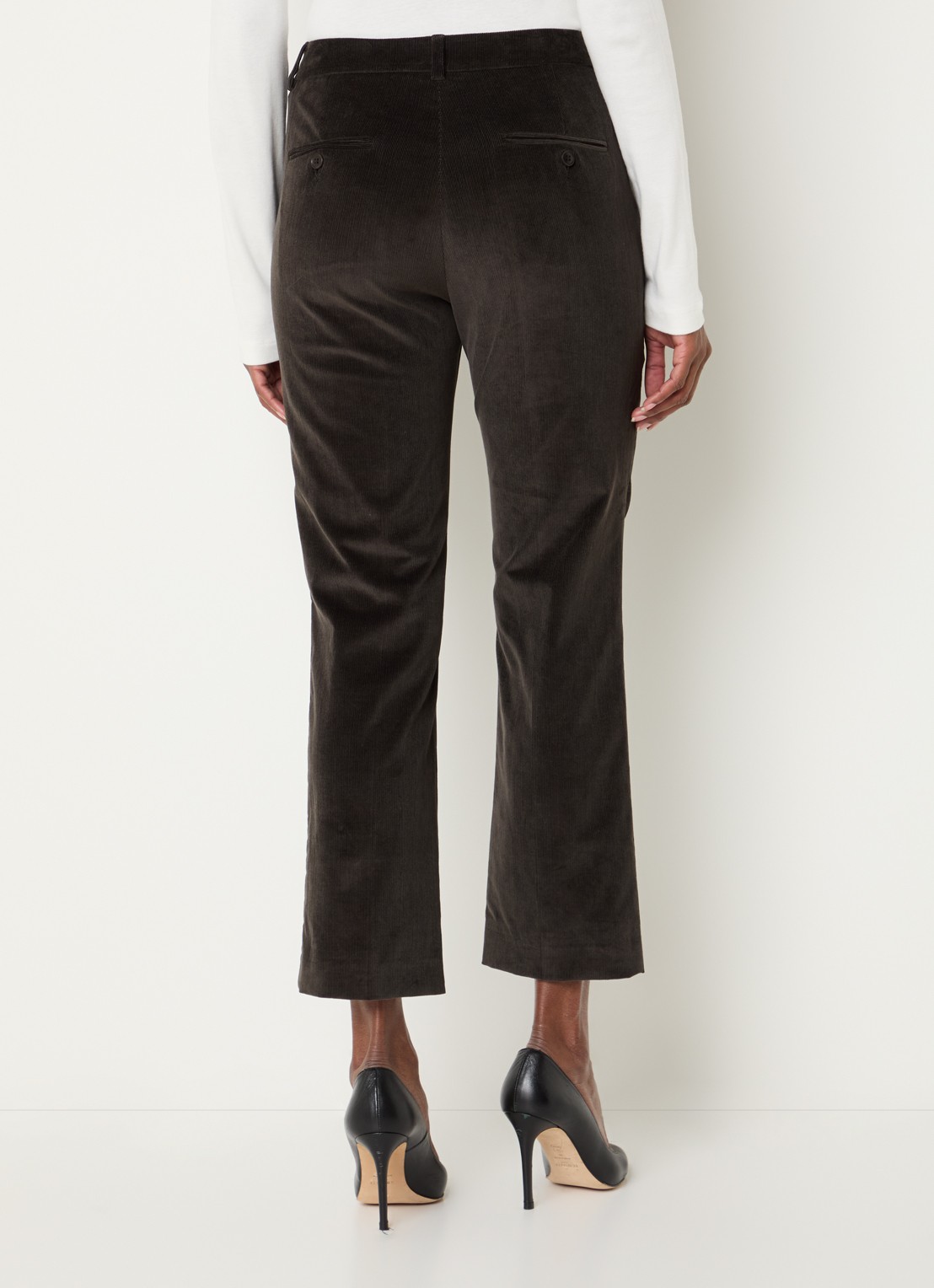 Max Mara Marruca mid waist cropped bootcut fit chino van fluweel - achterkant donkerbruin