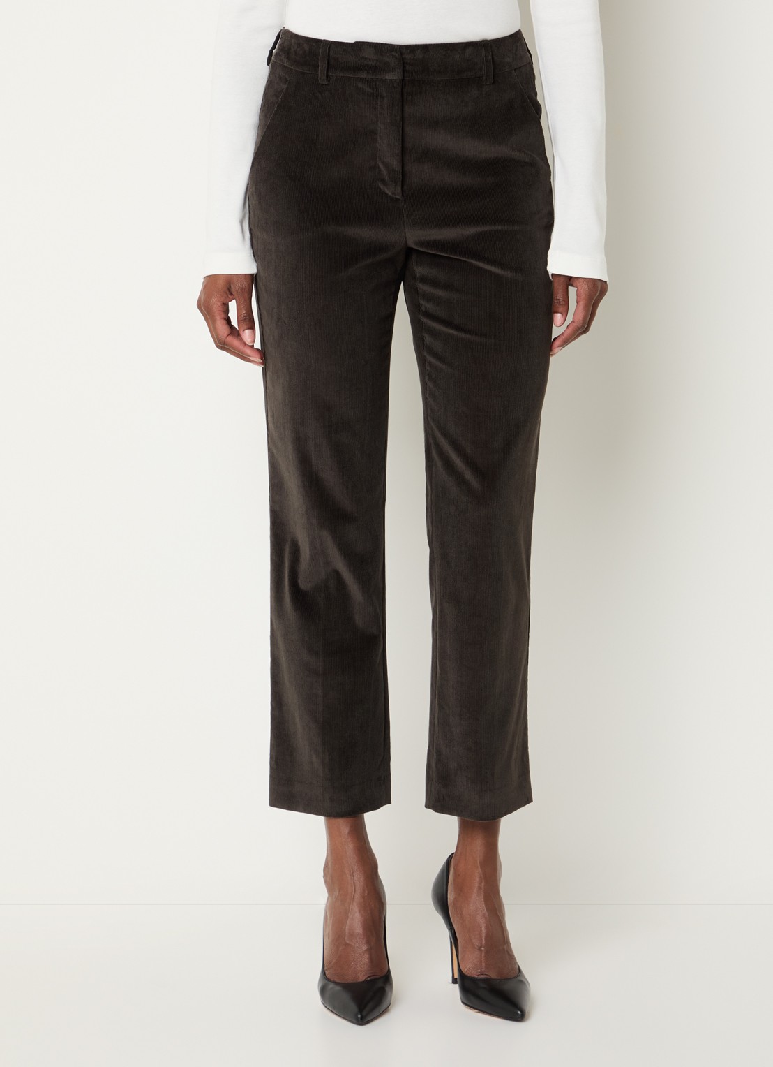 Max Mara Marruca mid waist cropped bootcut fit chino van fluweel - detail 2 donkerbruin