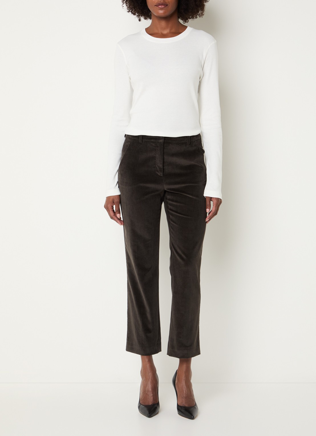 Max Mara Marruca mid waist cropped bootcut fit chino van fluweel - voorkant 4 donkerbruin