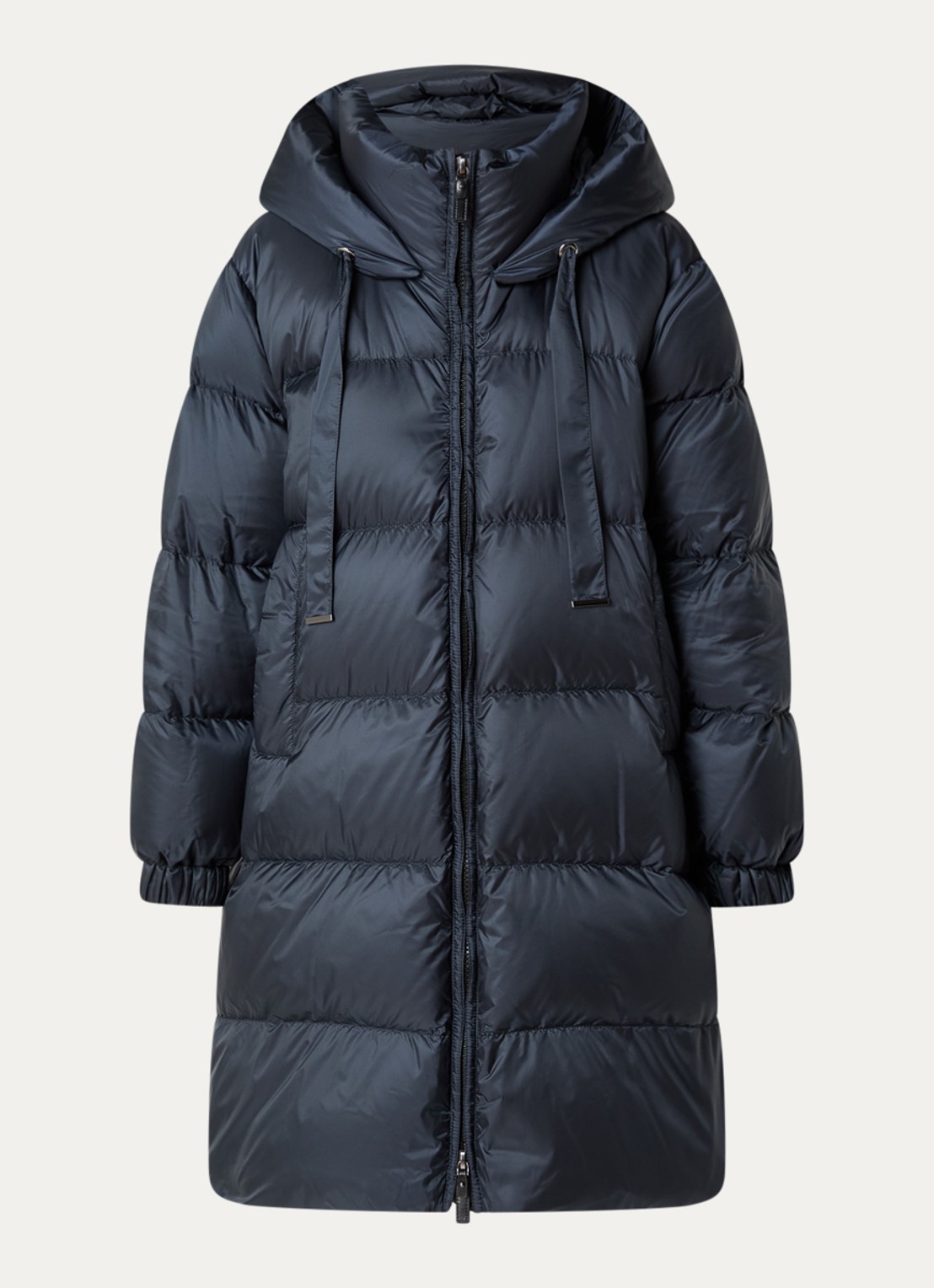 Max Mara Marte longline pufferjas met donsvulling en afneembare capuchon - voorkant 3 donkerblauw