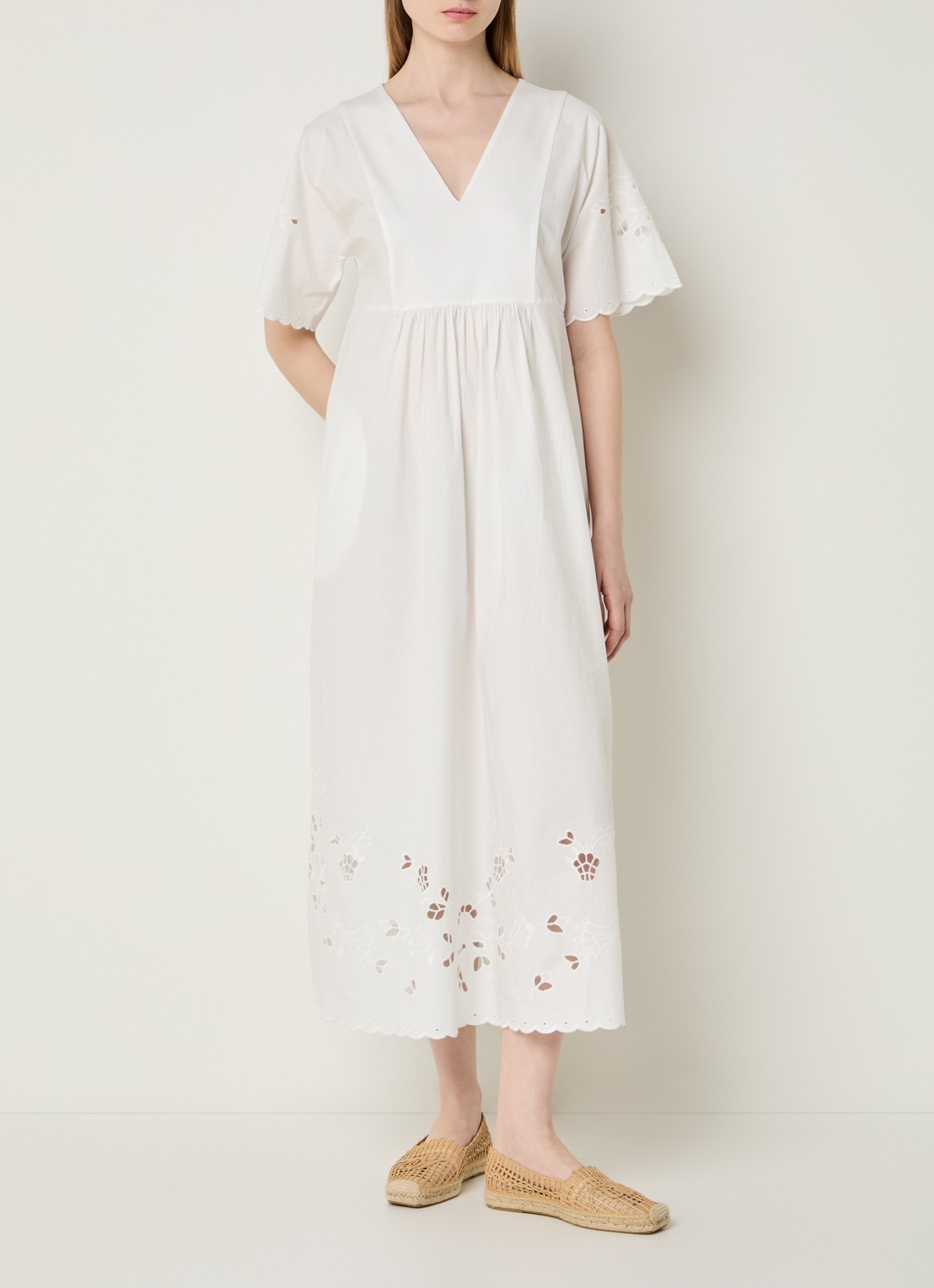 Max Mara Maxi jurk met borduring - detail 2 wit