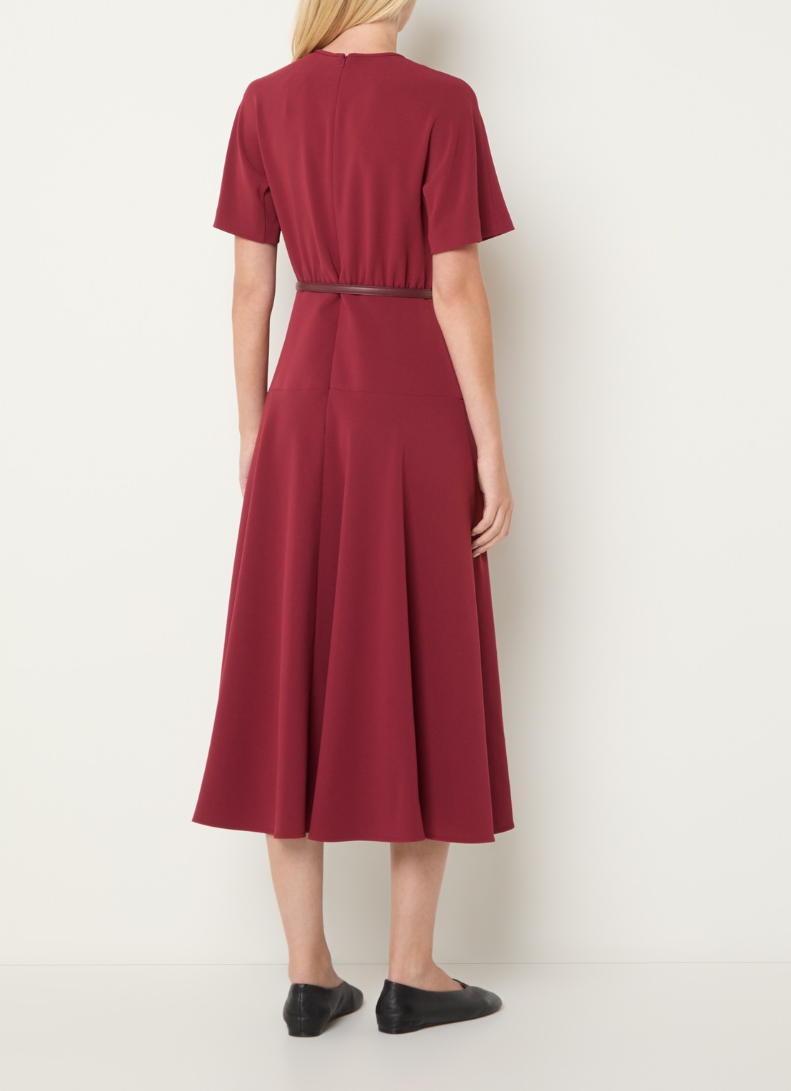 Max Mara Maxi jurk met ceintuur - achterkant cranberryrood