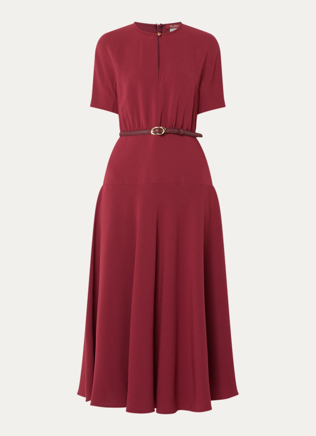 Max Mara Maxi jurk met ceintuur - voorkant 3 cranberryrood