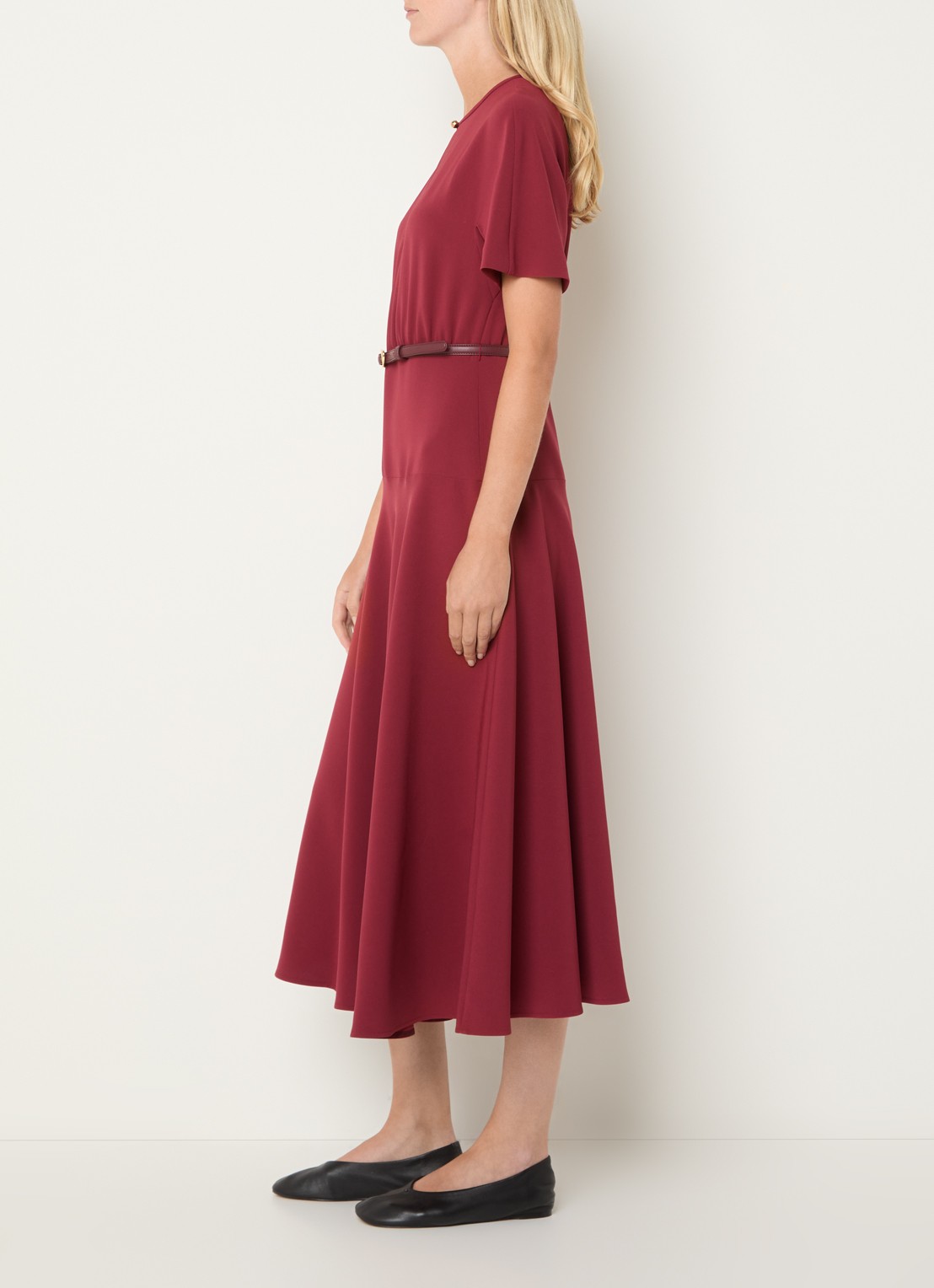 Max Mara Maxi jurk met ceintuur - voorkant 4 cranberryrood